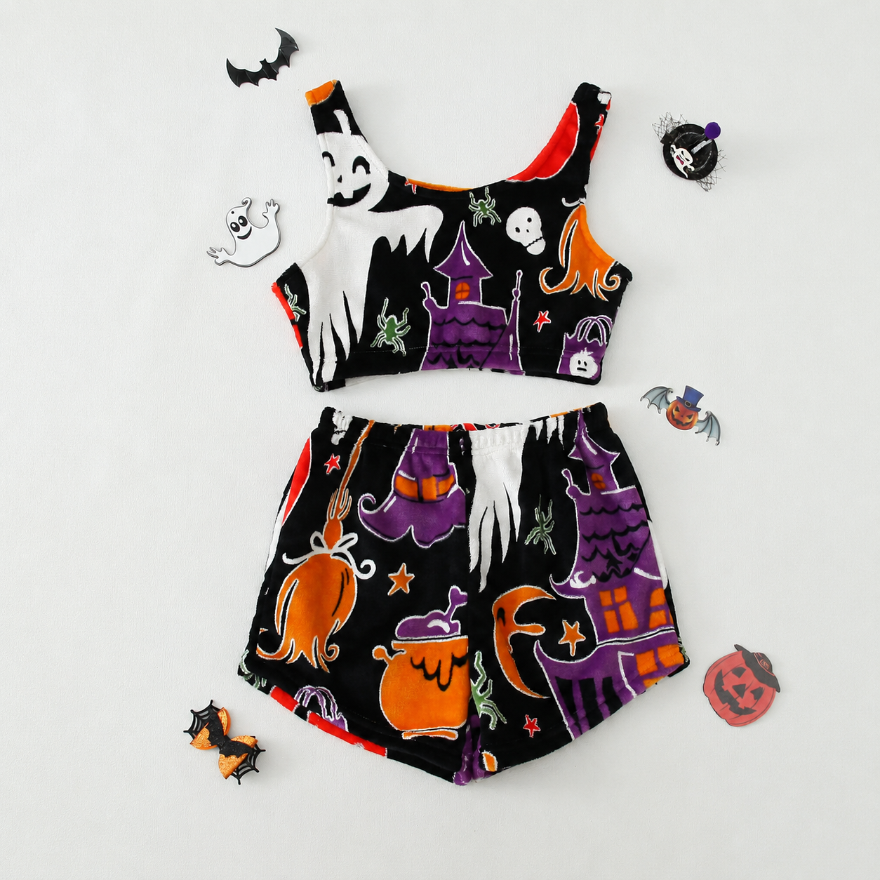 Pack of 2 Sleeveless Halloween Glow Graphic Pajama Set for Women
