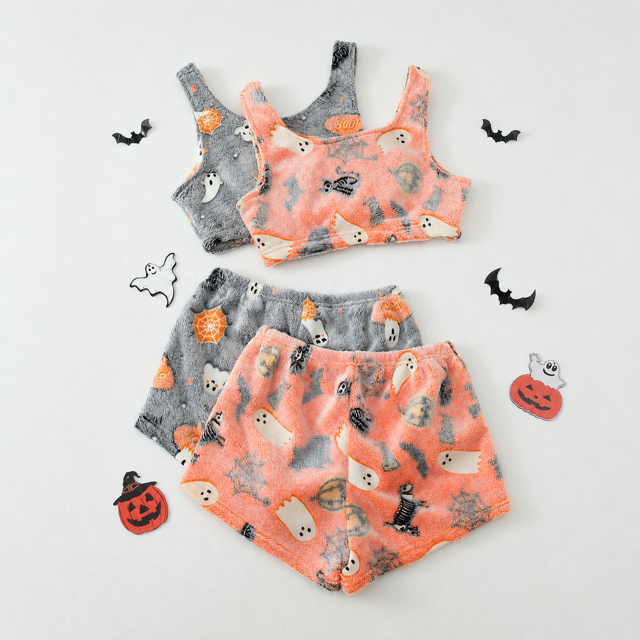 Pack of 2 Sleeveless Halloween Glow Graphic Pajama Set for Women