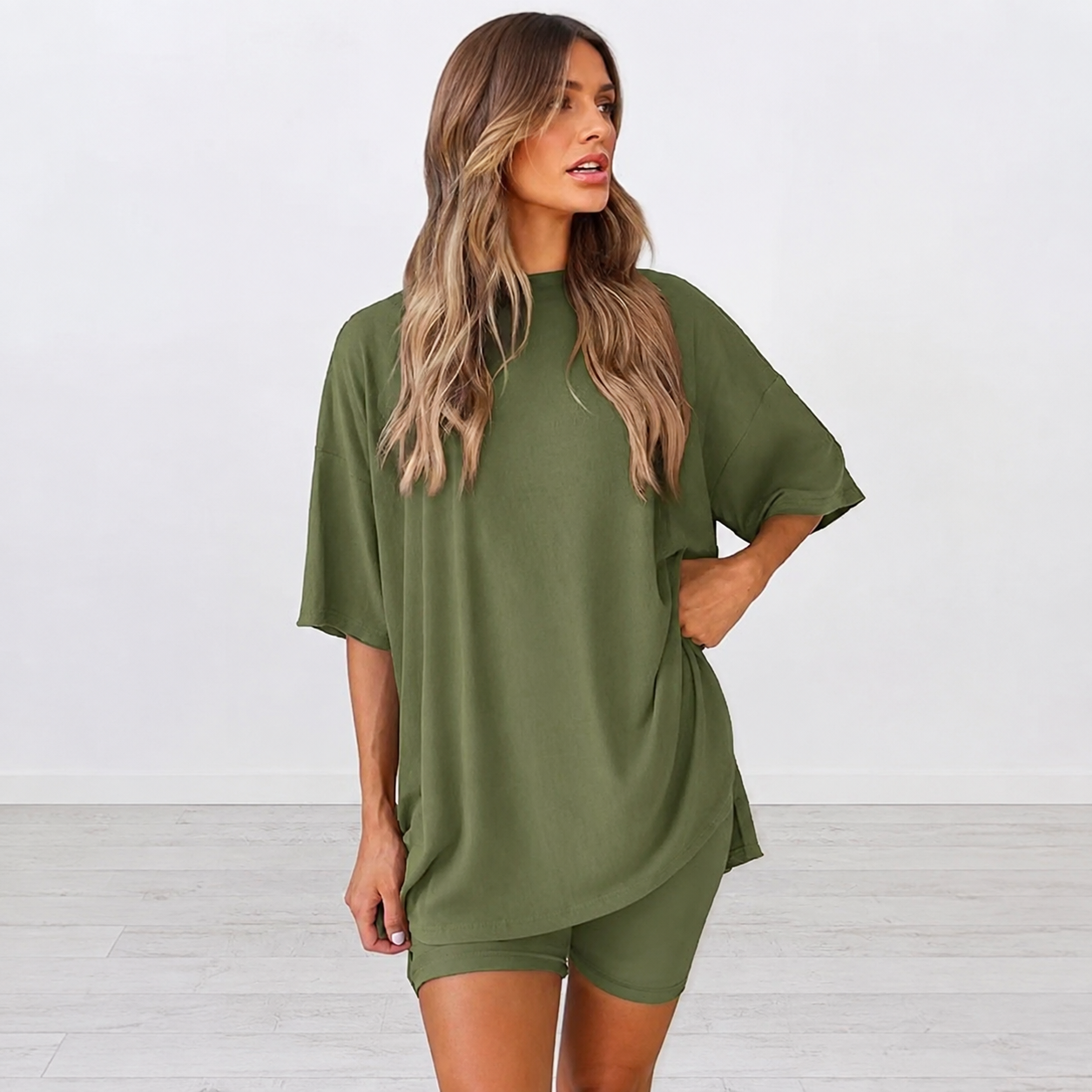 Casual Summer Solid Shorts Set Sleepwear For Women
