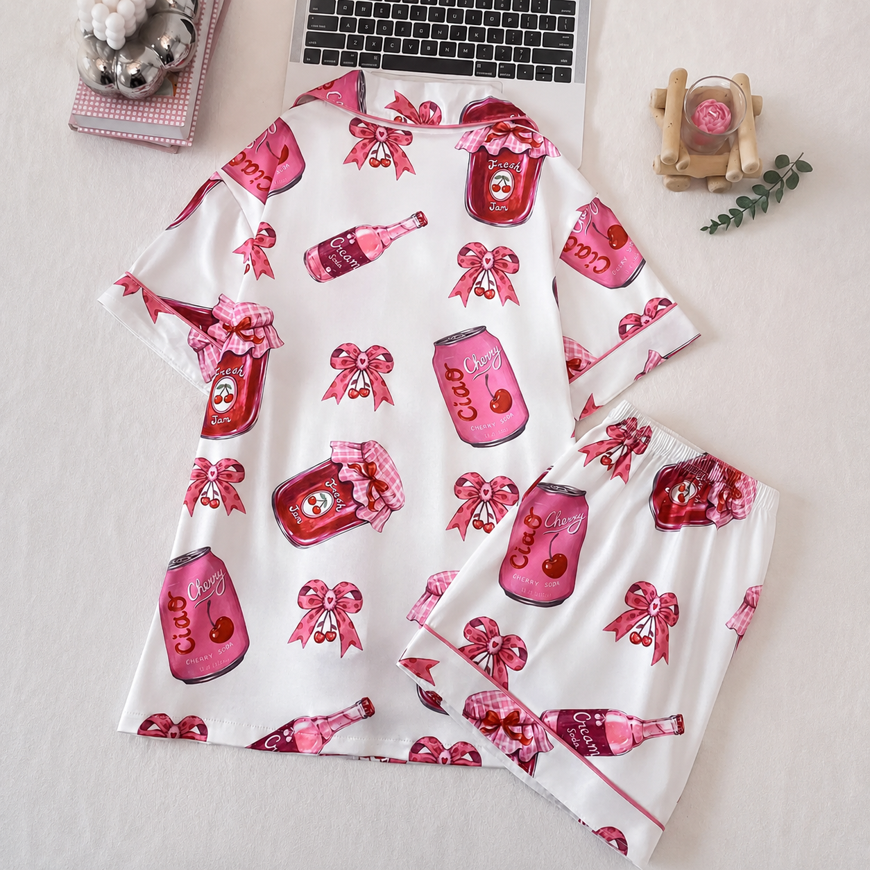 2 Piece Graphic Button Up Loungewear Pajama Set for Women