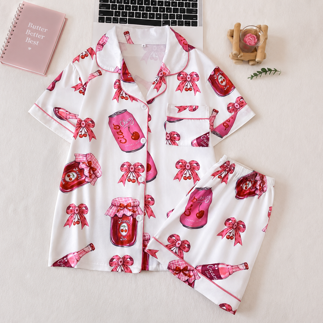 2 Piece Graphic Button Up Loungewear Pajama Set for Women