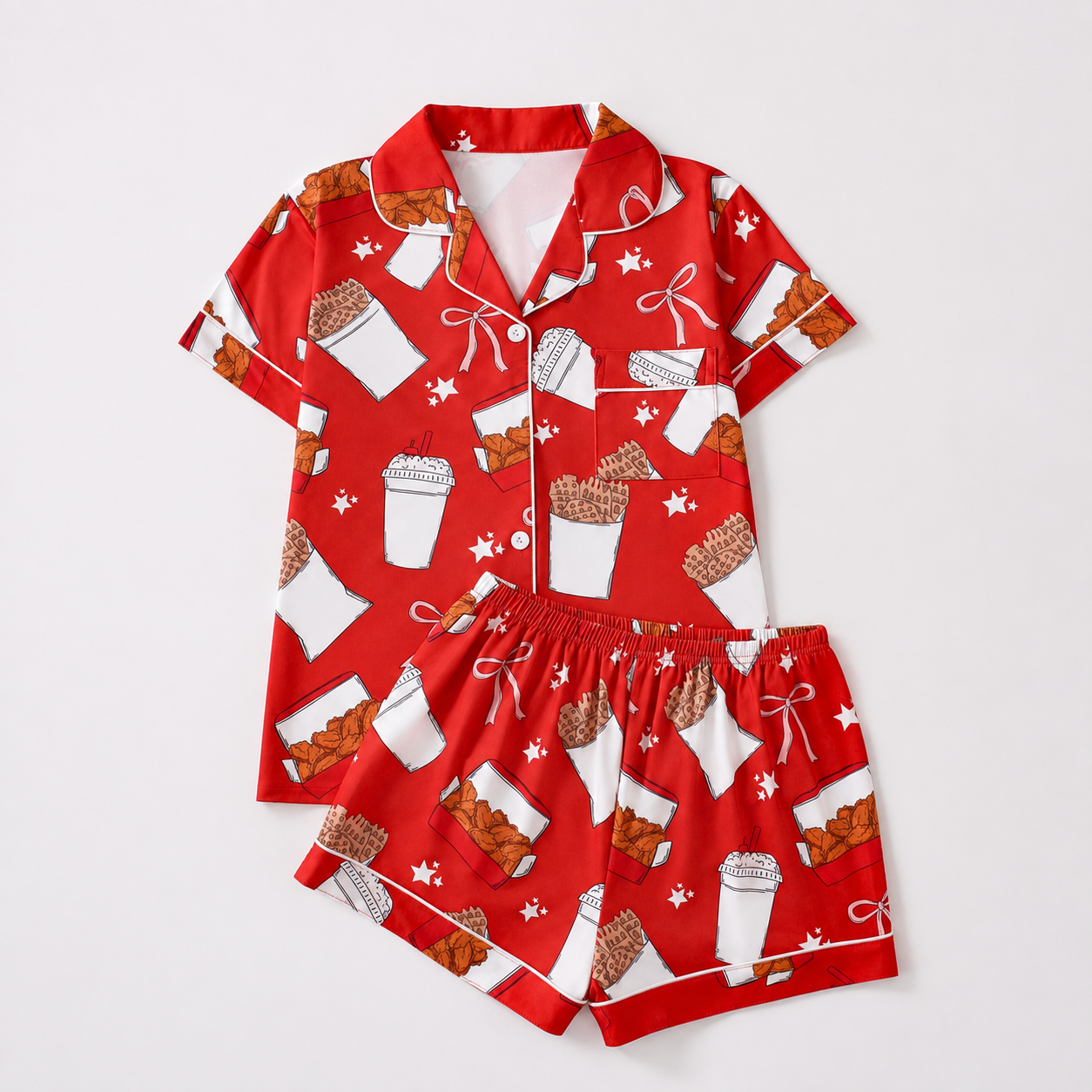 2 Piece Graphic Button Up Loungewear Pajama Set for Women