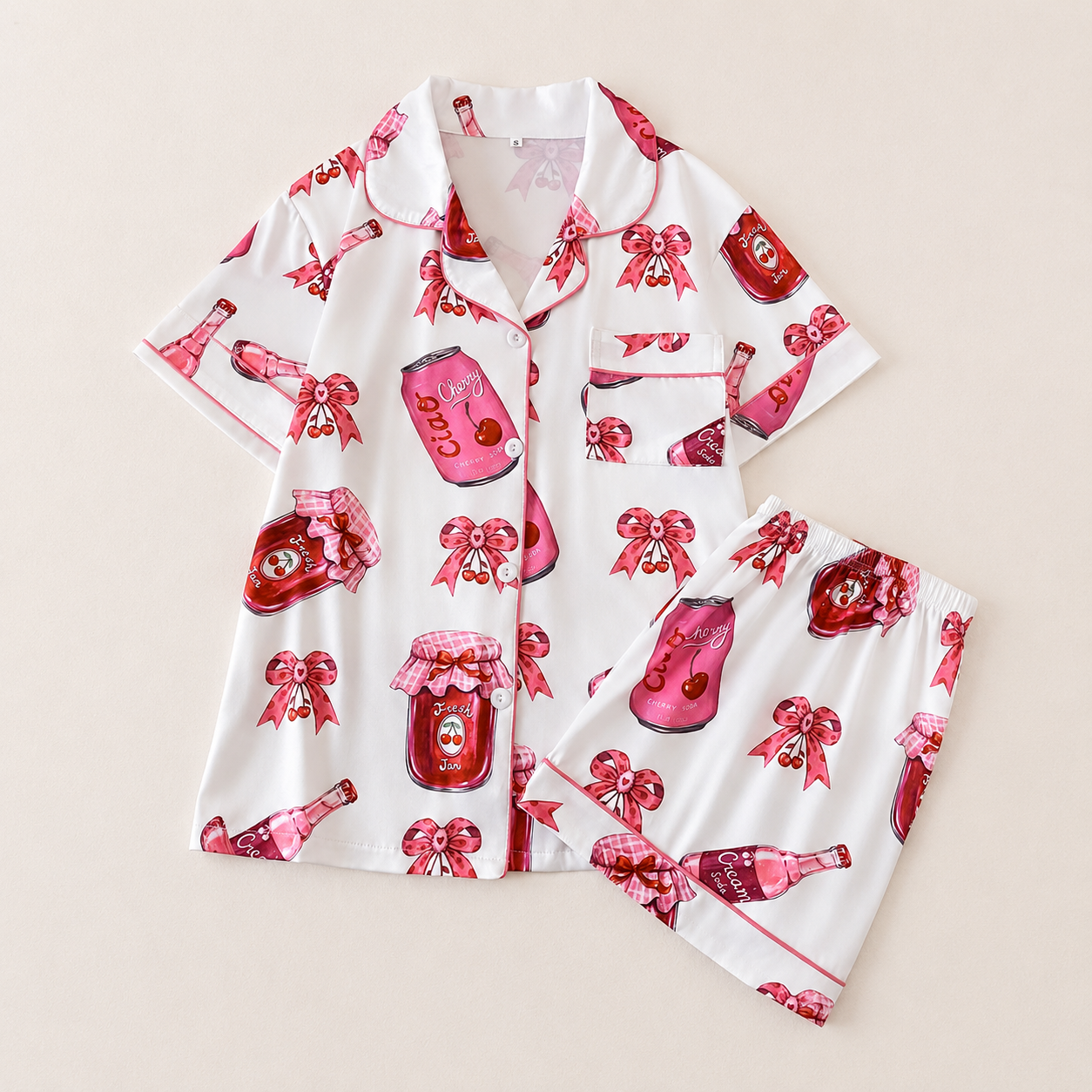 2 Piece Graphic Button Up Loungewear Pajama Set for Women