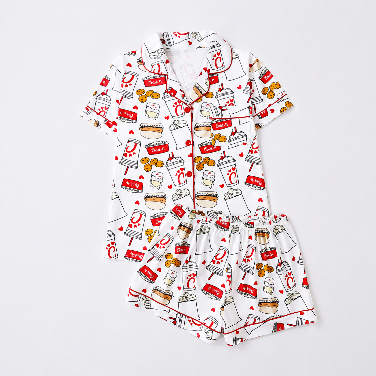 2 Piece Graphic Button Up Loungewear Pajama Set for Women