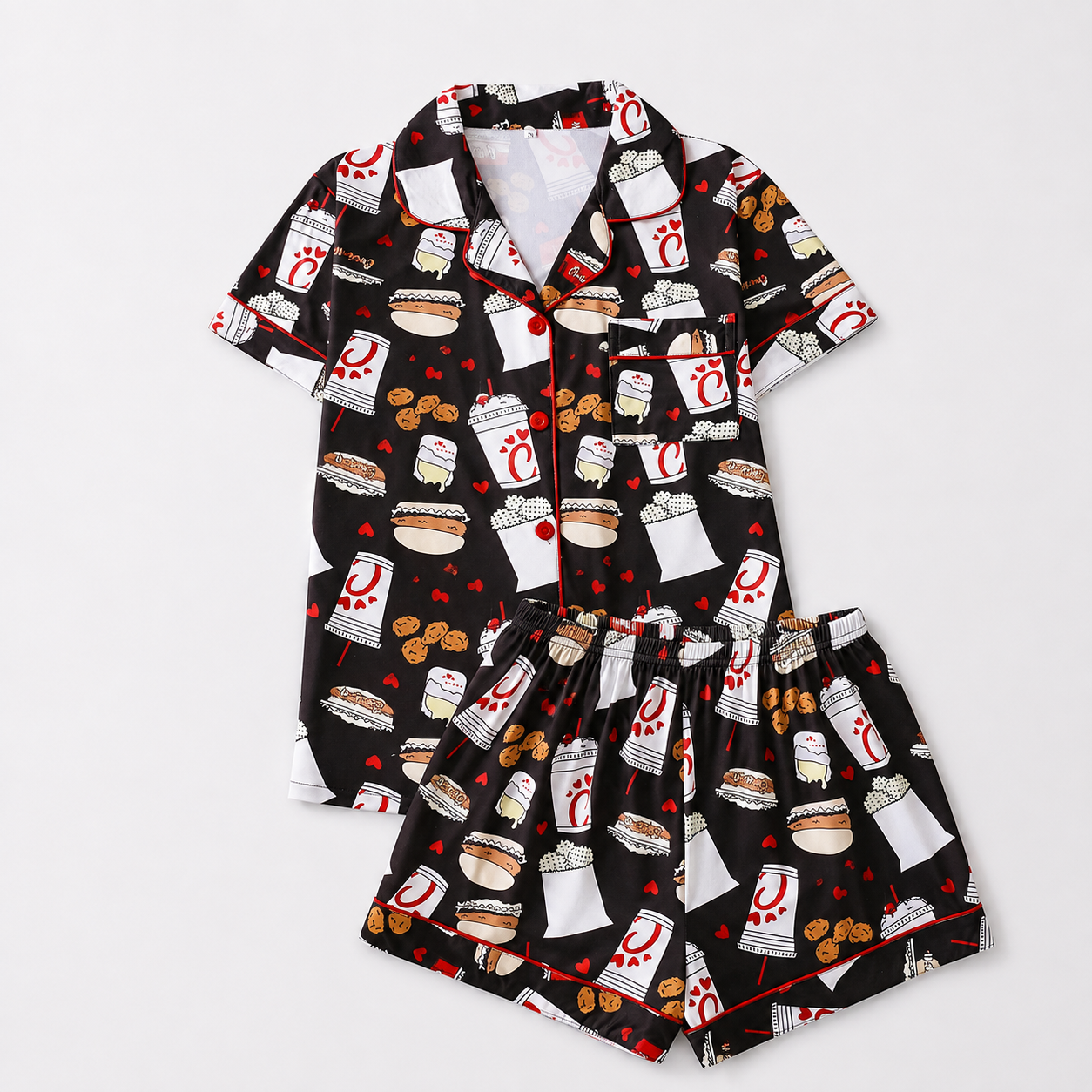 2 Piece Graphic Button Up Loungewear Pajama Set for Women