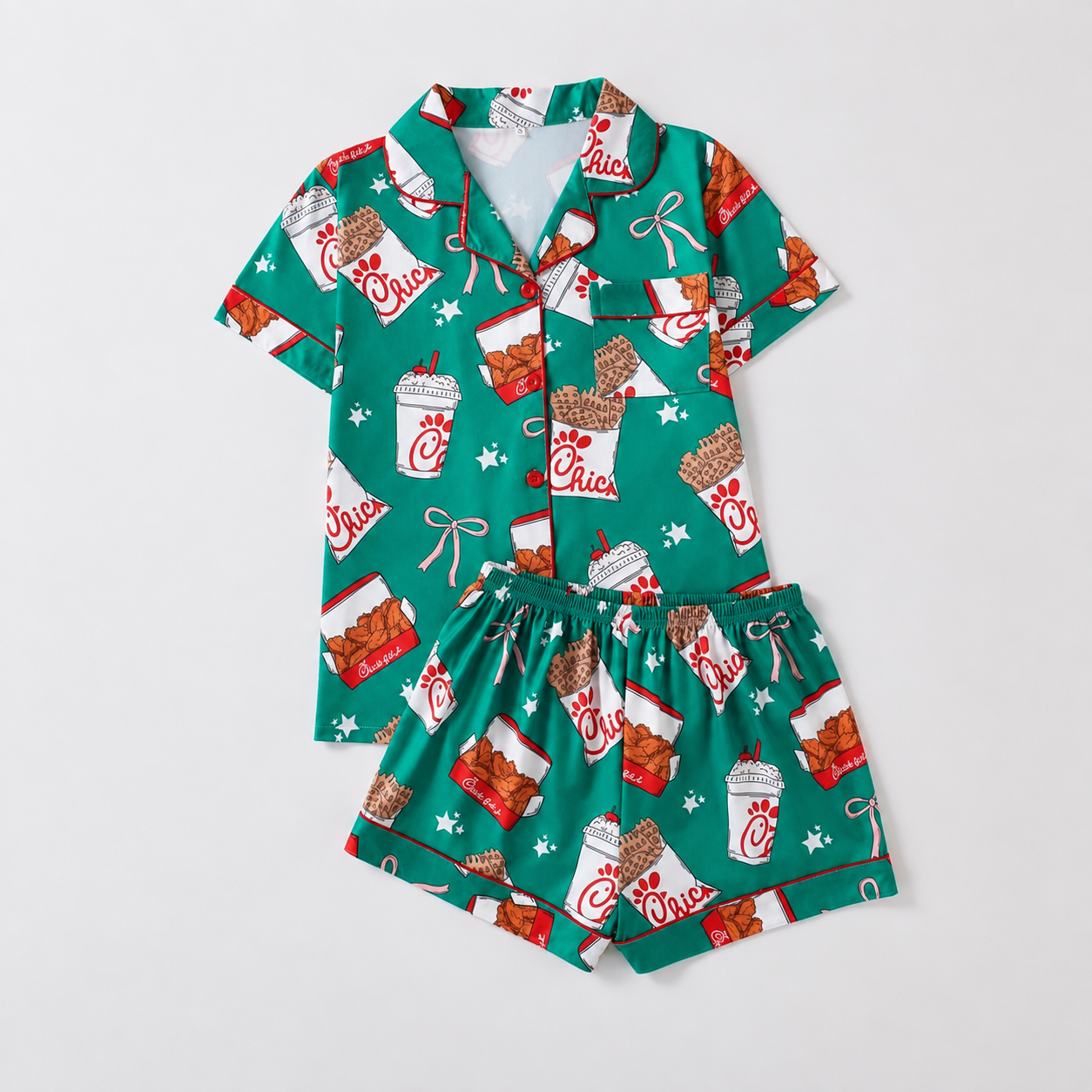 2 Piece Graphic Button Up Loungewear Pajama Set for Women