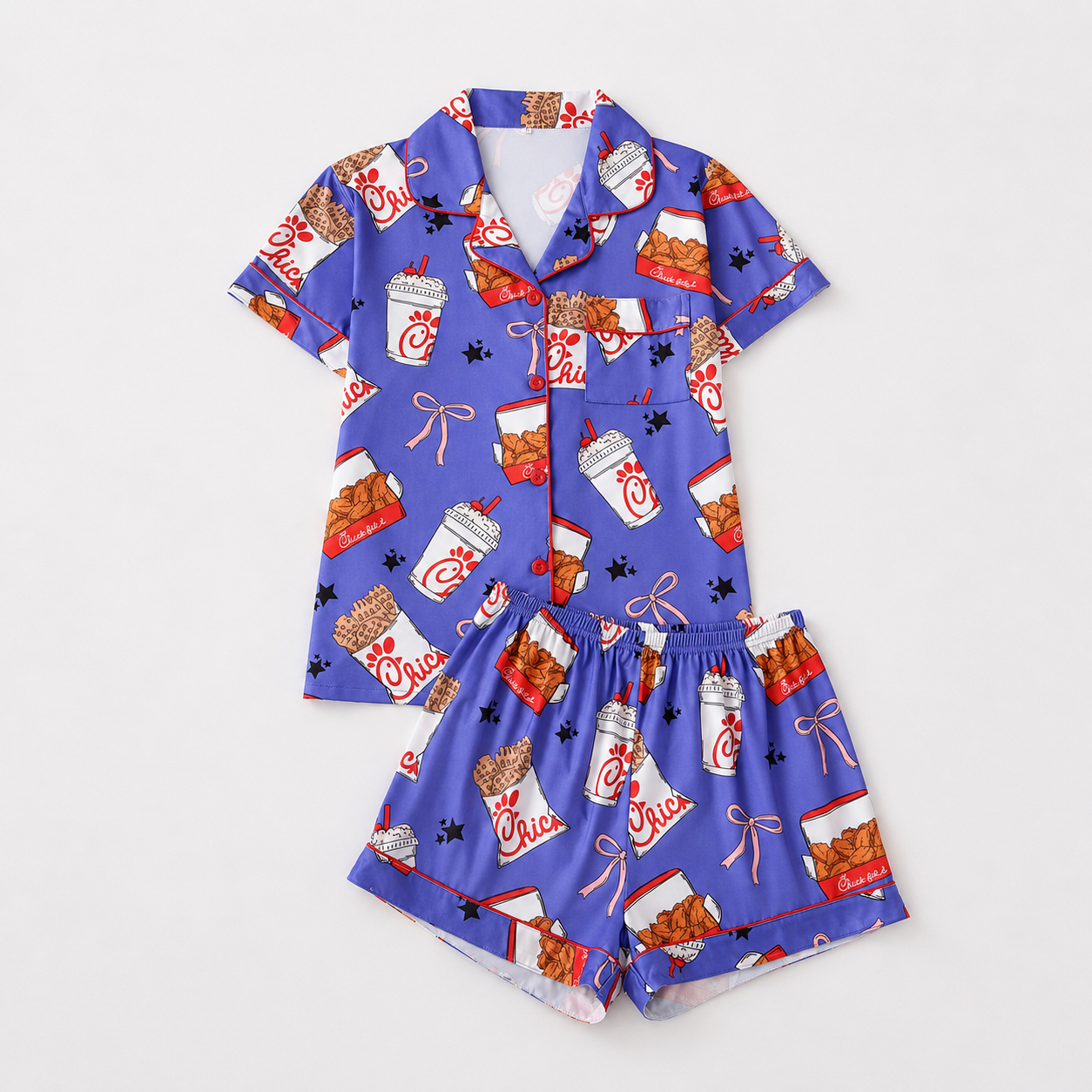 2 Piece Graphic Button Up Loungewear Pajama Set for Women