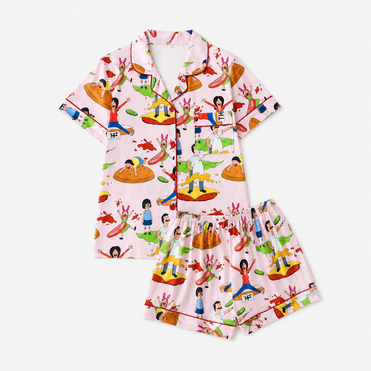 2 Piece Graphic Button Up Loungewear Pajama Set for Women