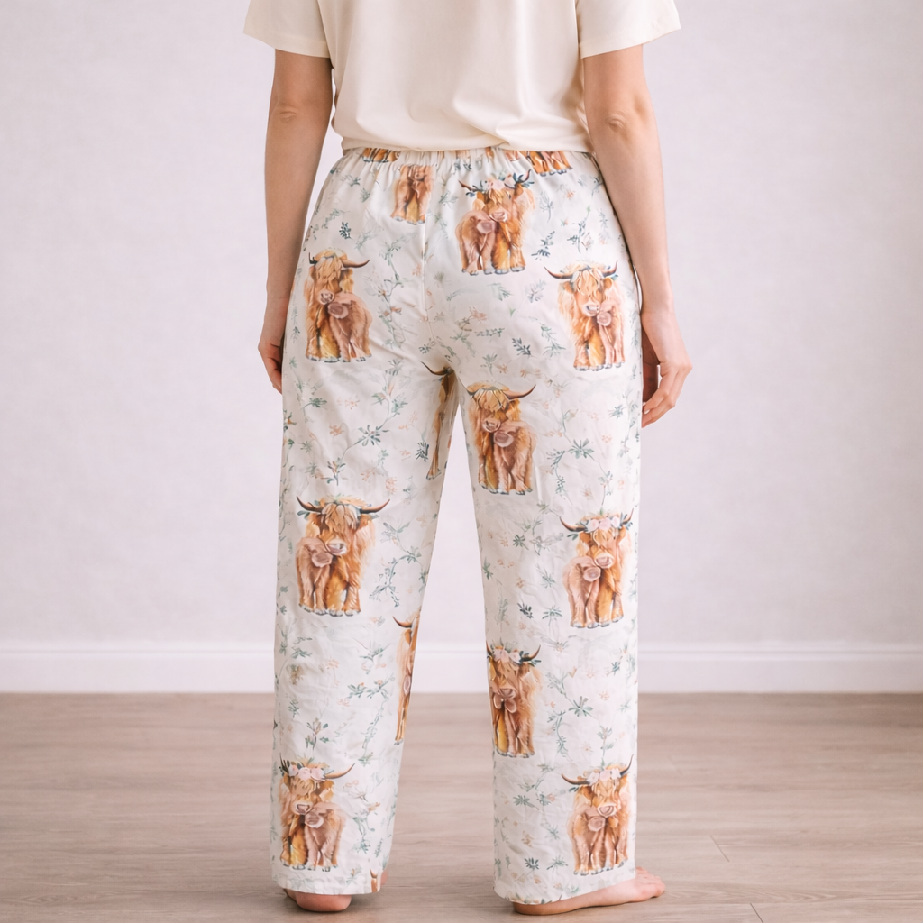 Highland Cow Print Short Sleeve Pajama Set For Women