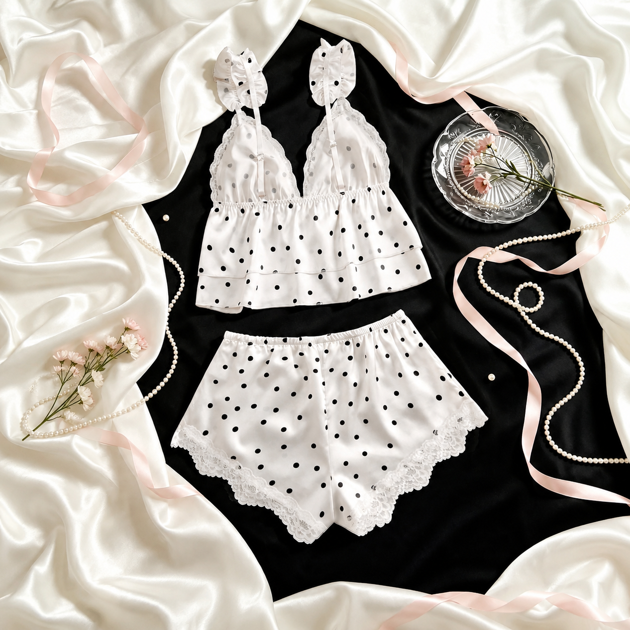 2 Piece Ruffle Camisole Loungewear Set With Shorts