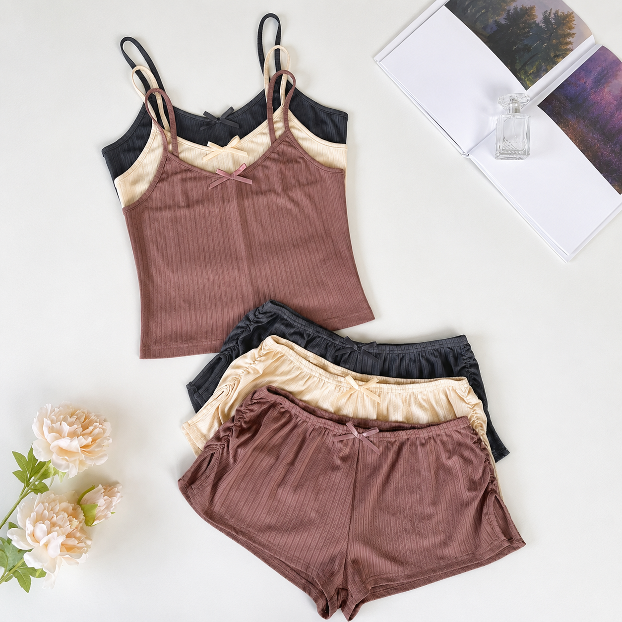 6 Piece Comfortable Bow Decor Loungewear Set For Women