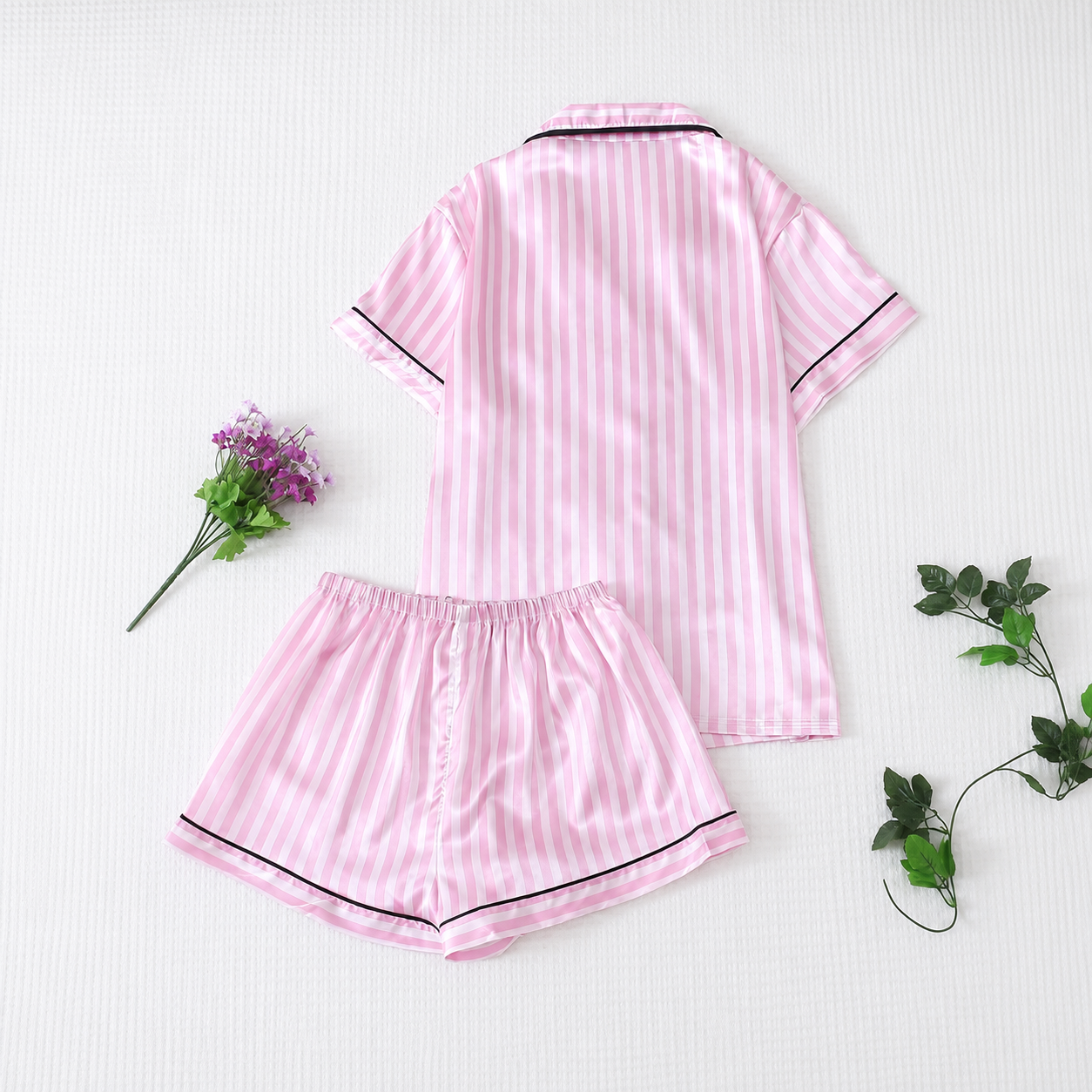 2 Pieces Striped Printed Top And Bow Tie Shorts For Women