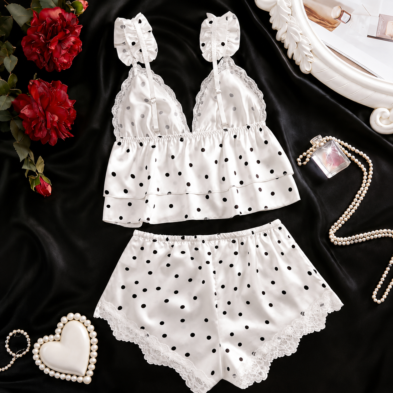 Bowknot Decoration Halter Top And Shorts Set With Lace Patchwork For Women