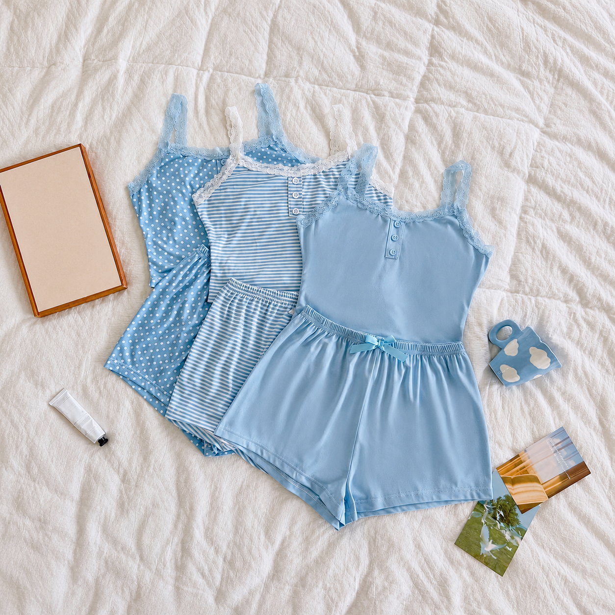 Casual Fitted Cami And Shorts Sleepwear Set For Women