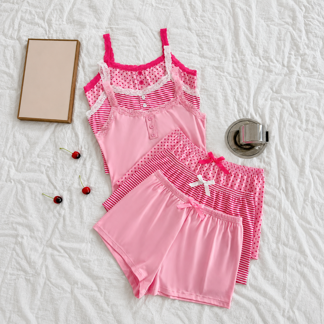 Casual Fitted Cami And Shorts Sleepwear Set For Women