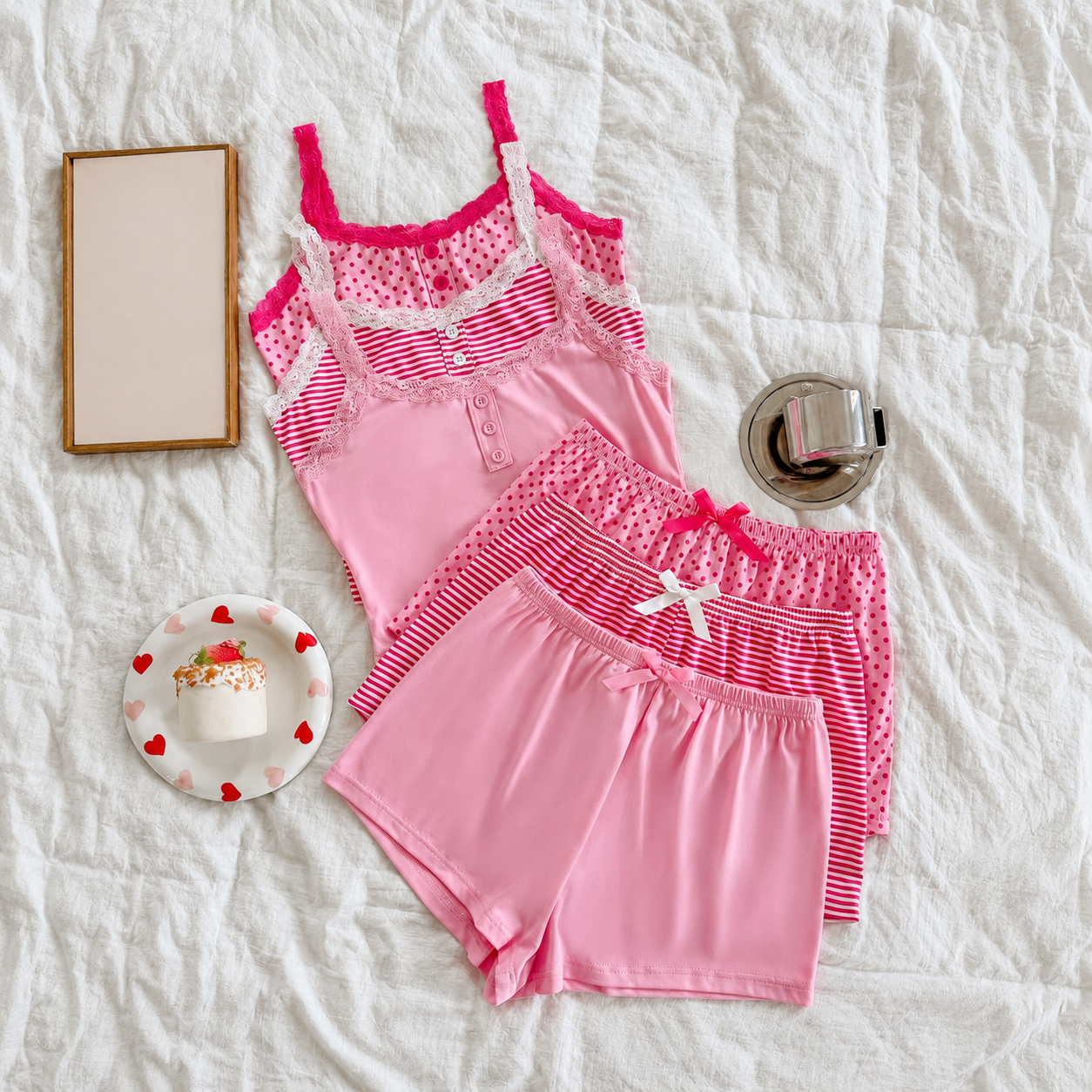 Casual Fitted Cami And Shorts Sleepwear Set For Women