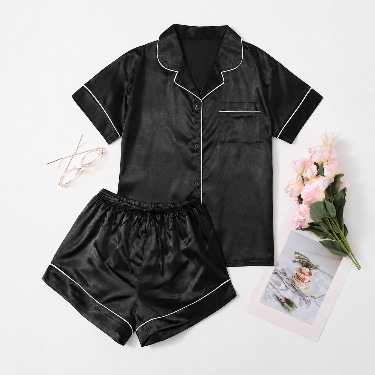 2 Piece Casual Sleepwear Set With Button Front For Women