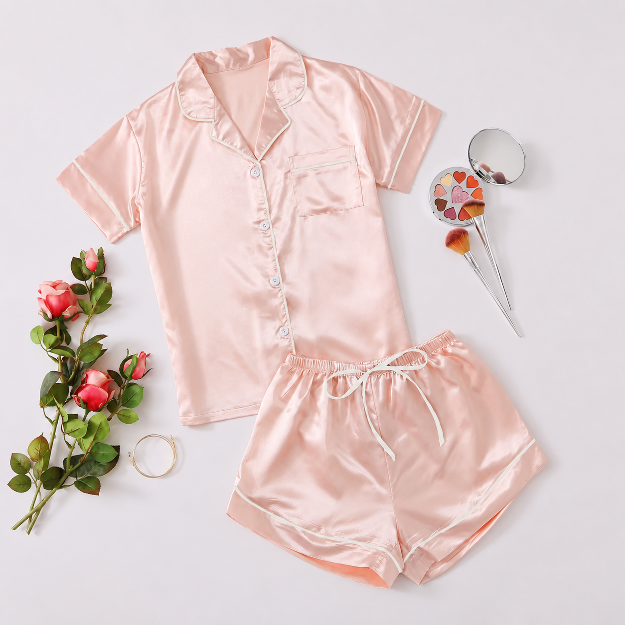 2 Piece Casual Sleepwear Set With Button Front For Women