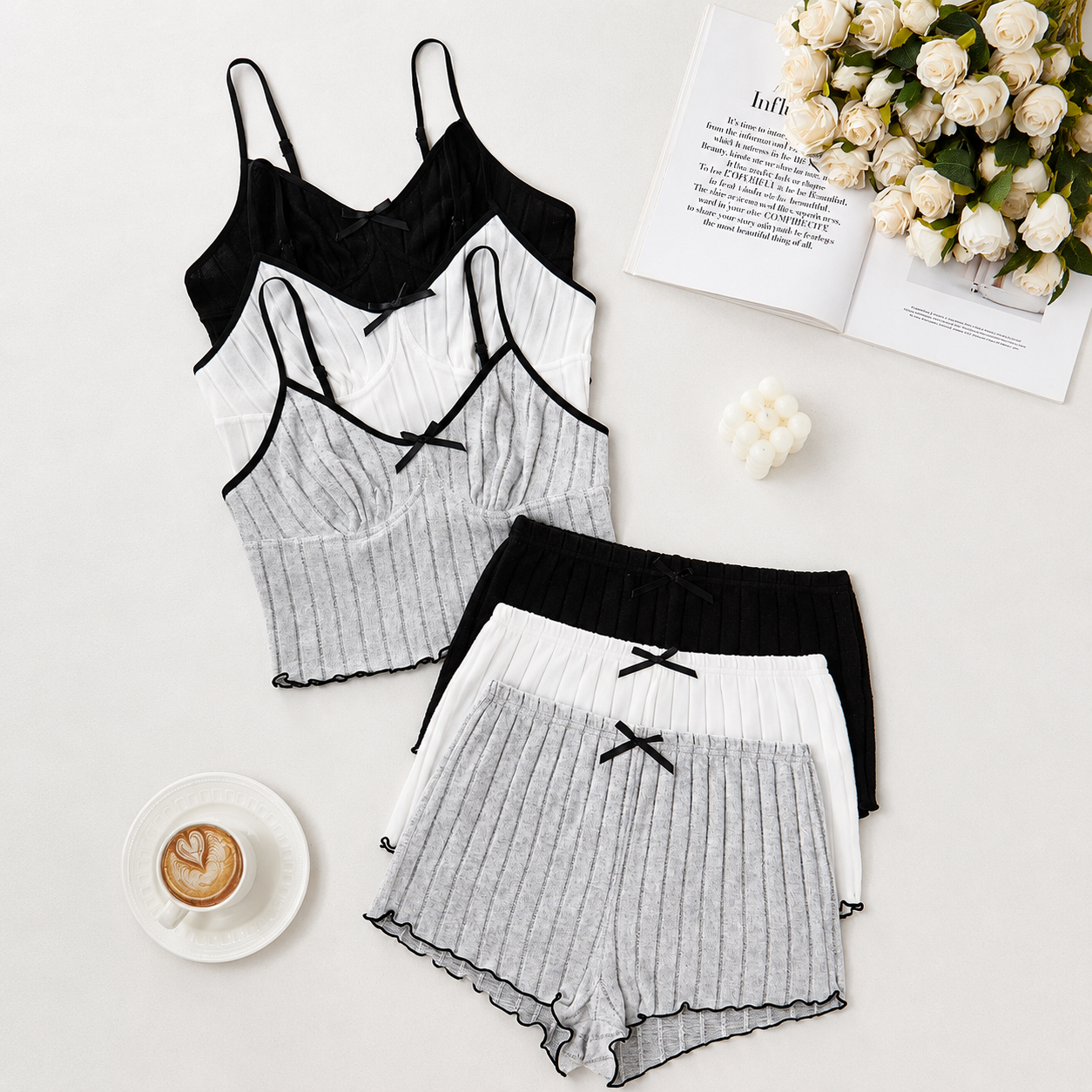 Set Of 3 Casual Sleeveless Holiday Season Cami Top And Shorts Sets For Women