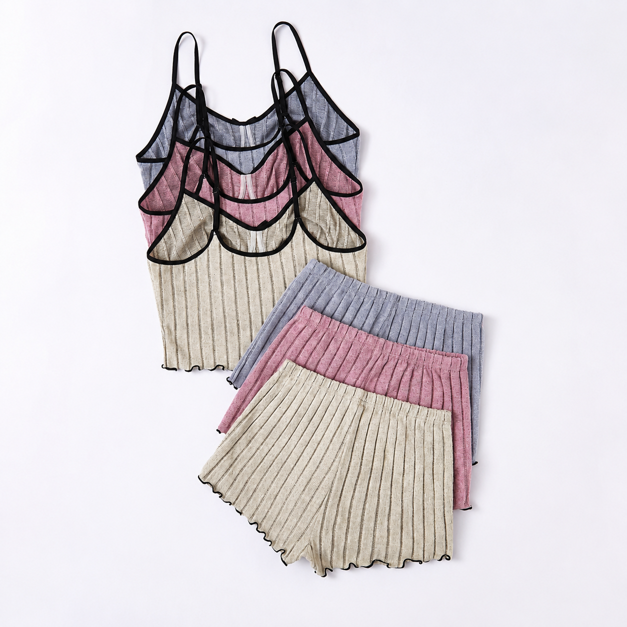 Set Of 3 Casual Sleeveless Holiday Season Cami Top And Shorts Sets For Women