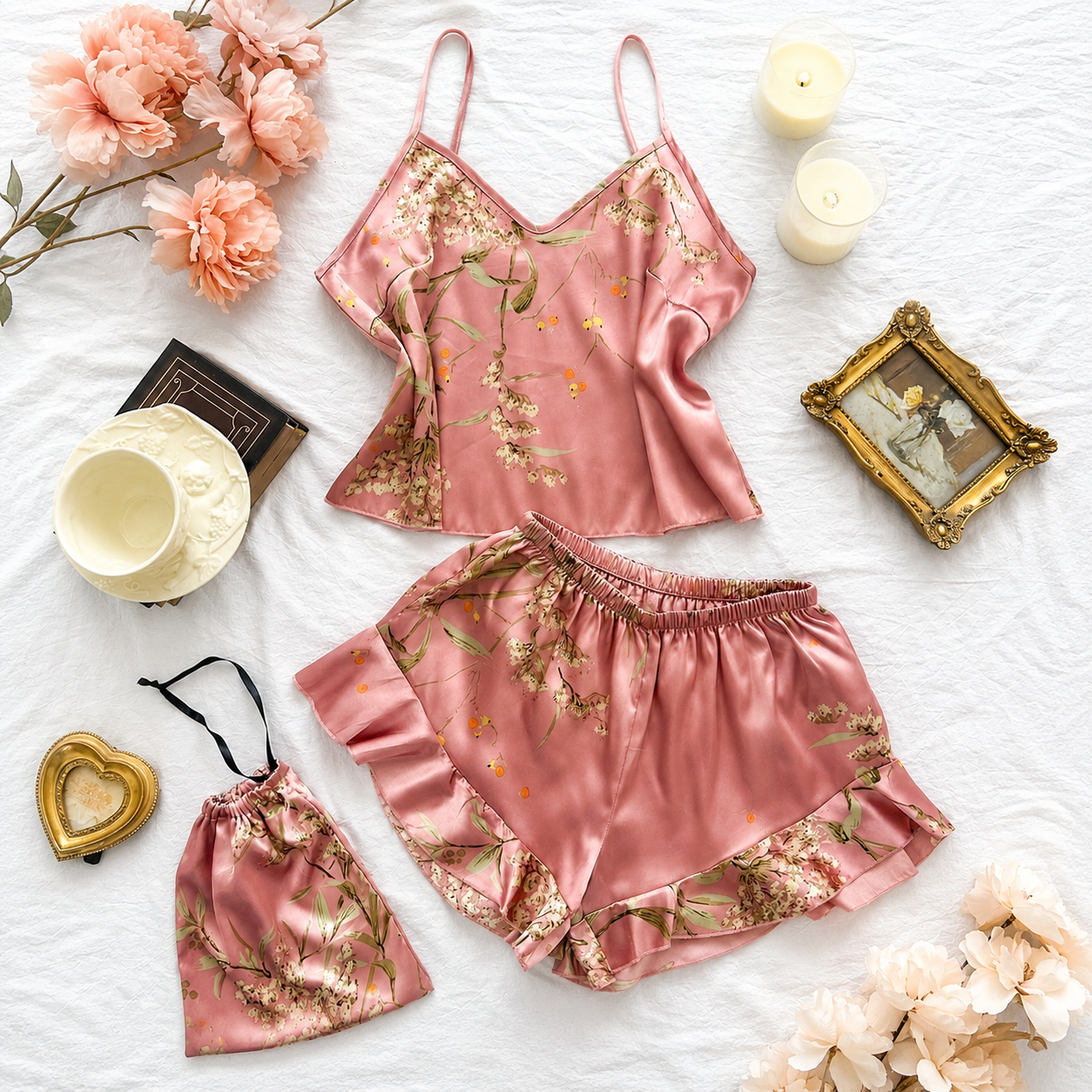Three Pieces Soft And Comfortable Printed Sleepwear For Women