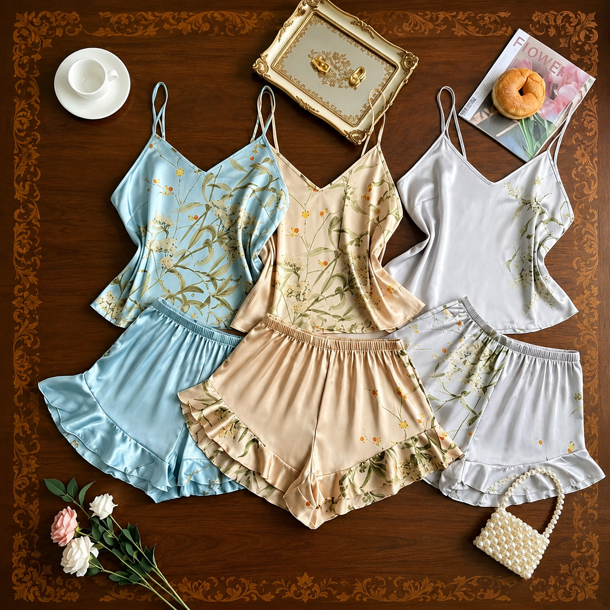 Three Pieces Soft And Comfortable Printed Sleepwear For Women