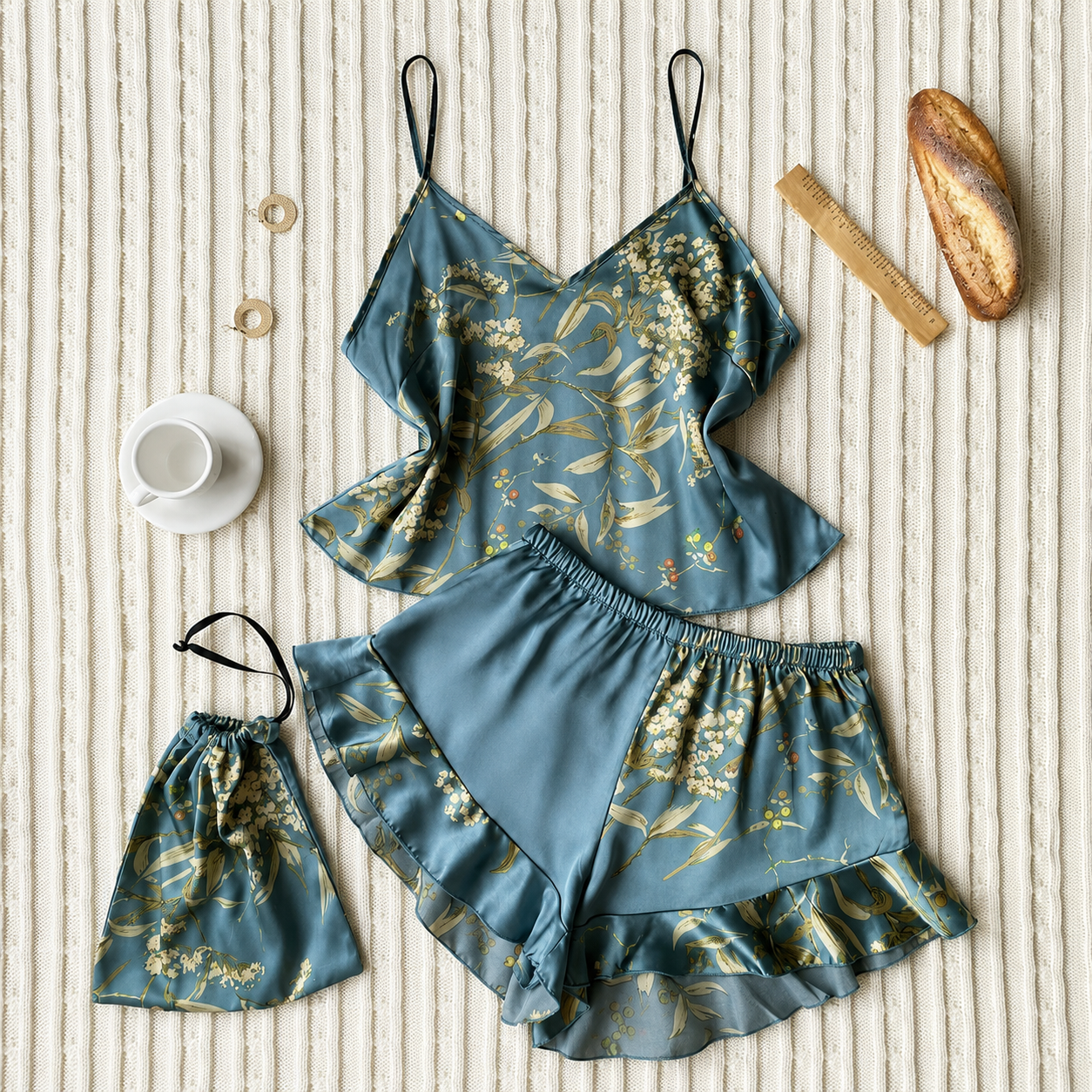 Three Pieces Soft And Comfortable Printed Sleepwear For Women