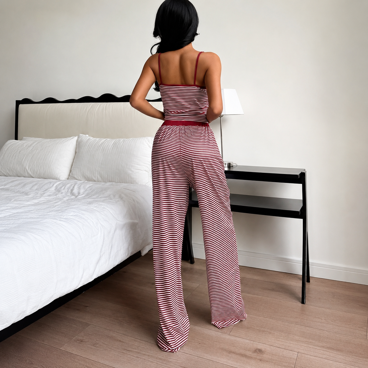 Striped Camisole and Buttoned Drawstring Pants Set