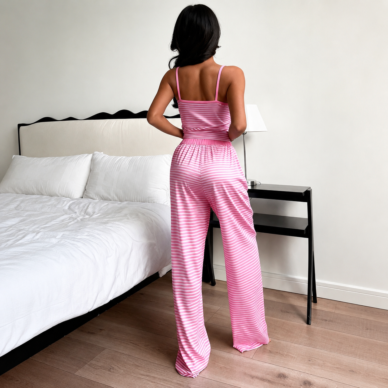 Striped Camisole and Buttoned Drawstring Pants Set