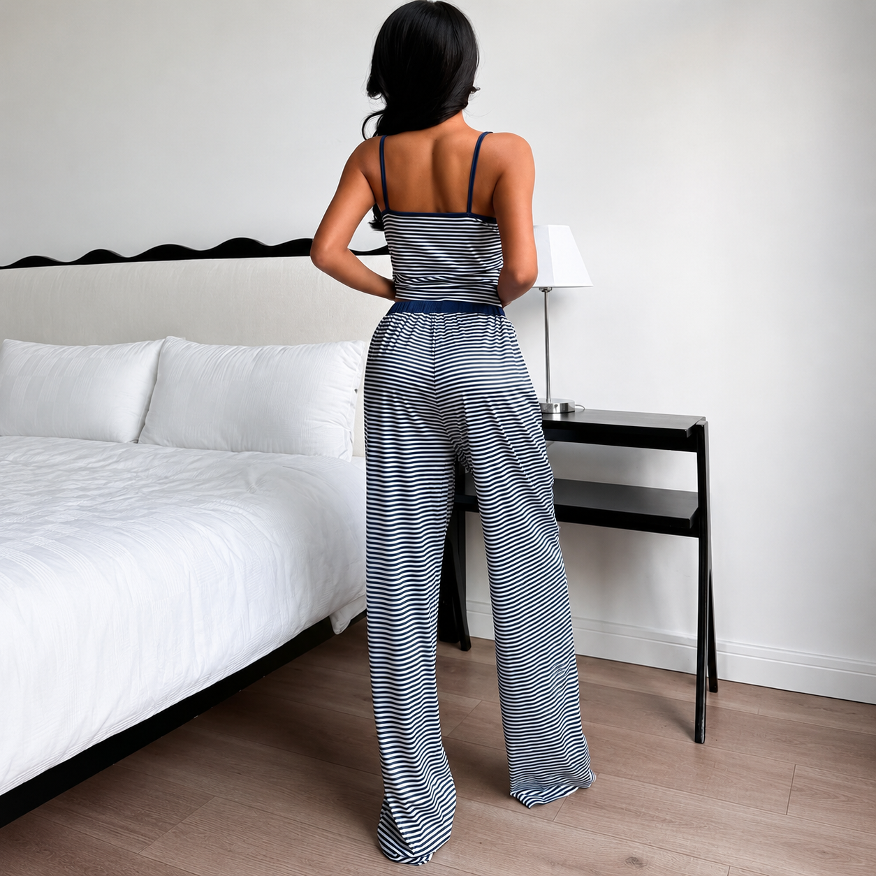 Striped Camisole and Buttoned Drawstring Pants Set