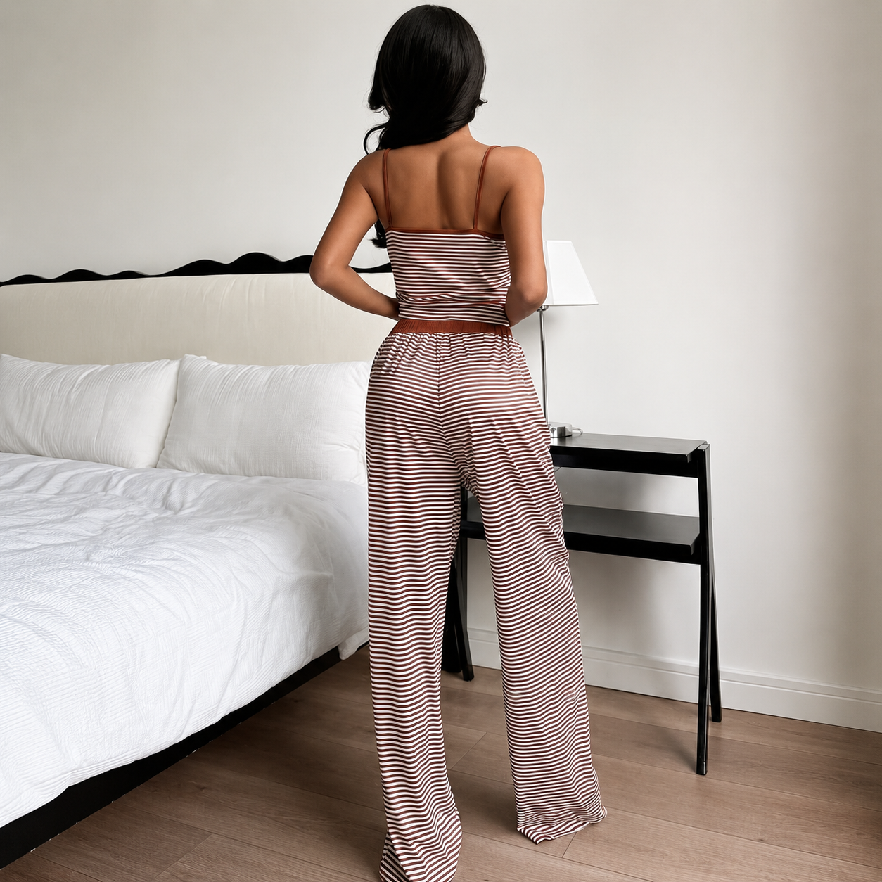 Striped Camisole and Buttoned Drawstring Pants Set