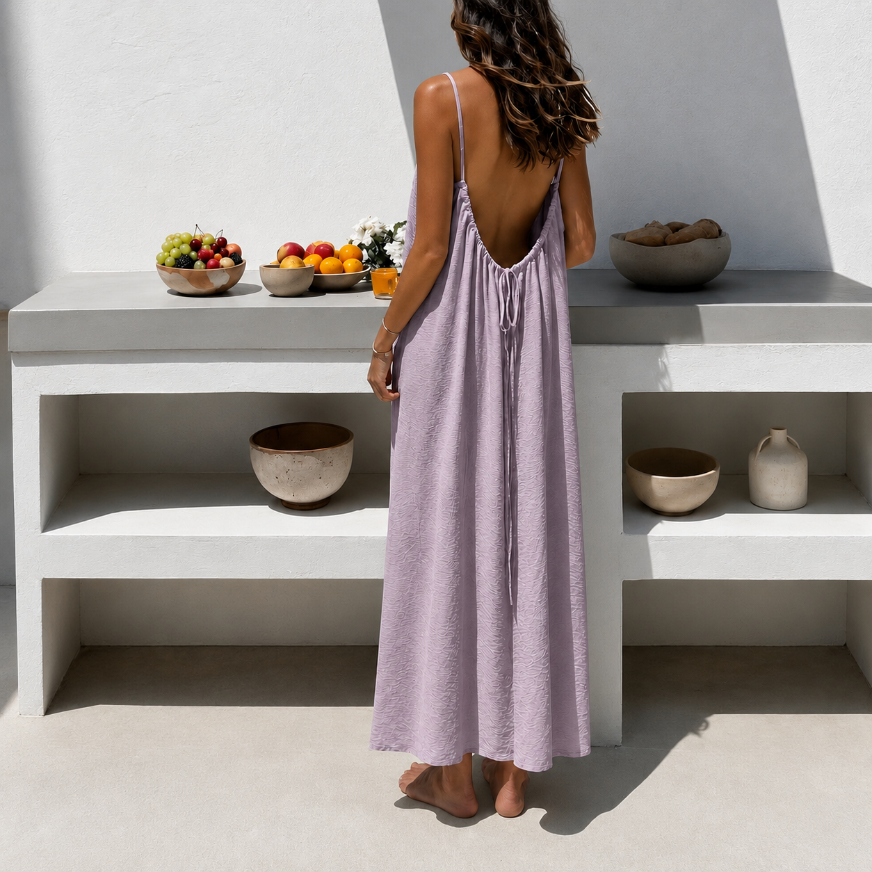 Backless Camisole Loose Vacation Long Home Skirt Dress For Women 
