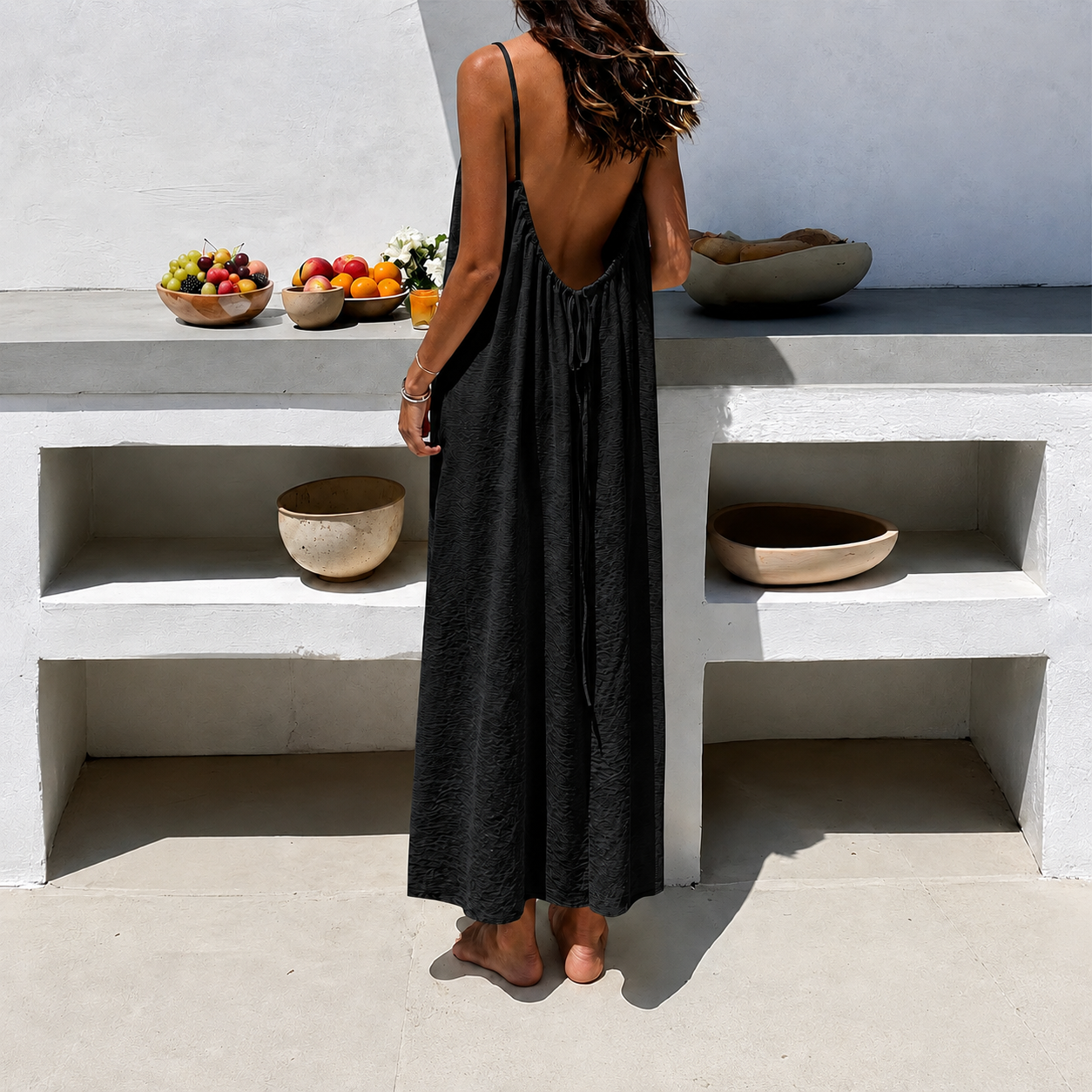 Backless Camisole Loose Vacation Long Home Skirt Dress For Women 