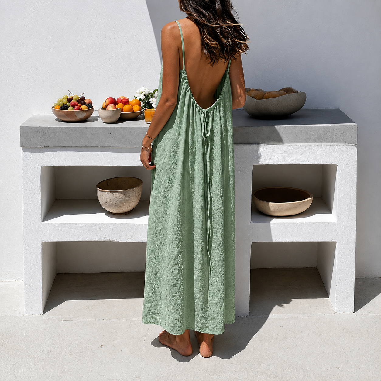 Backless Camisole Loose Vacation Long Home Skirt Dress For Women 