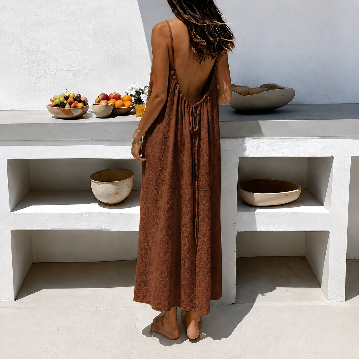 Backless Camisole Loose Vacation Long Home Skirt Dress For Women 