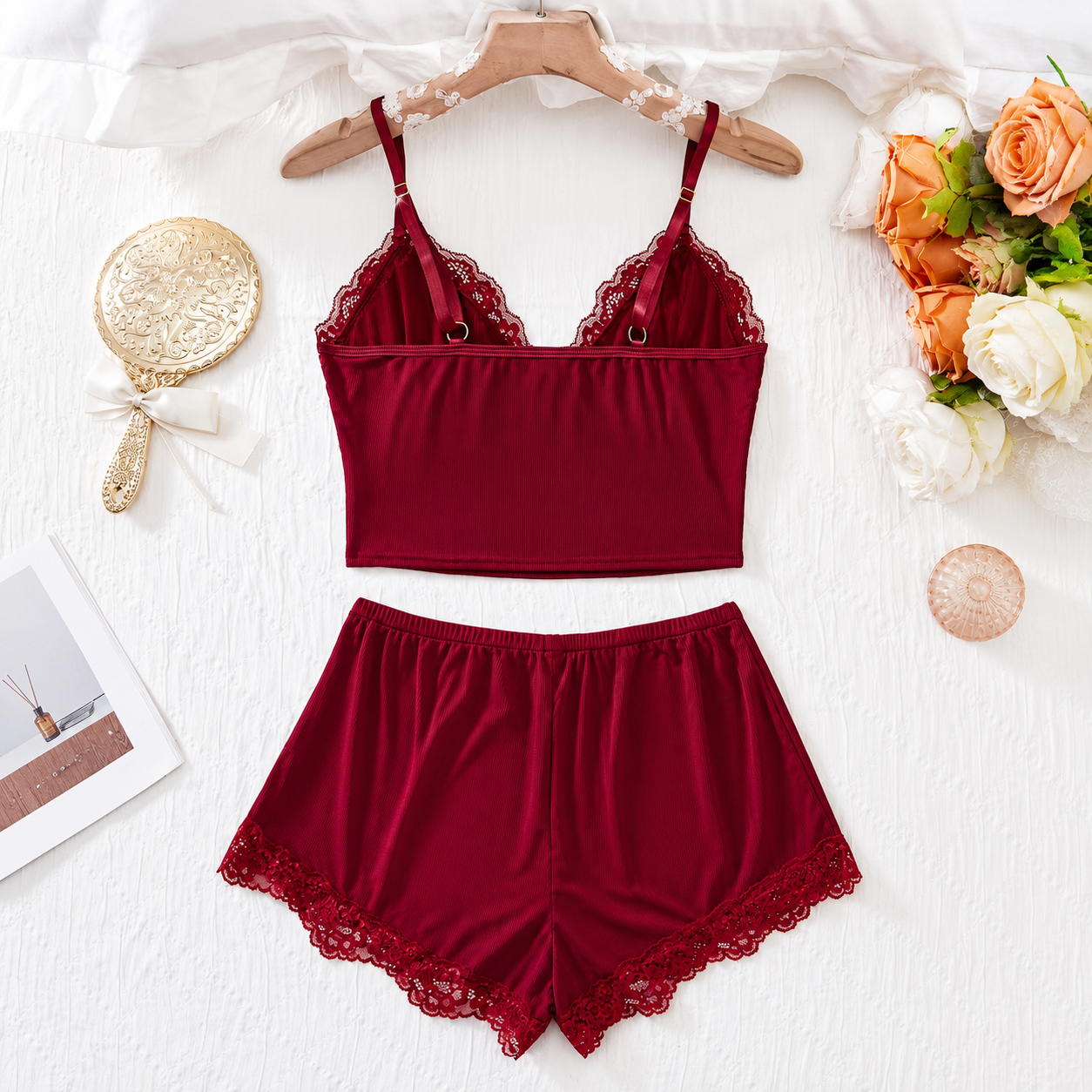 2 Pieces Floral Contrast Bow Top & Shorts Set For Women