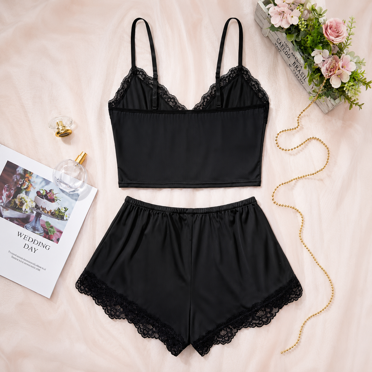 2 Pieces Floral Contrast Bow Top & Shorts Set For Women