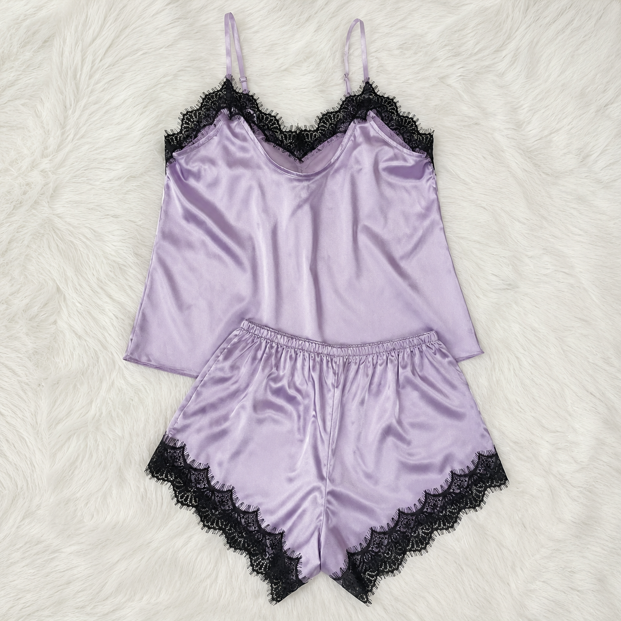 Two Piece Lace Trim Camisole Pajama Set