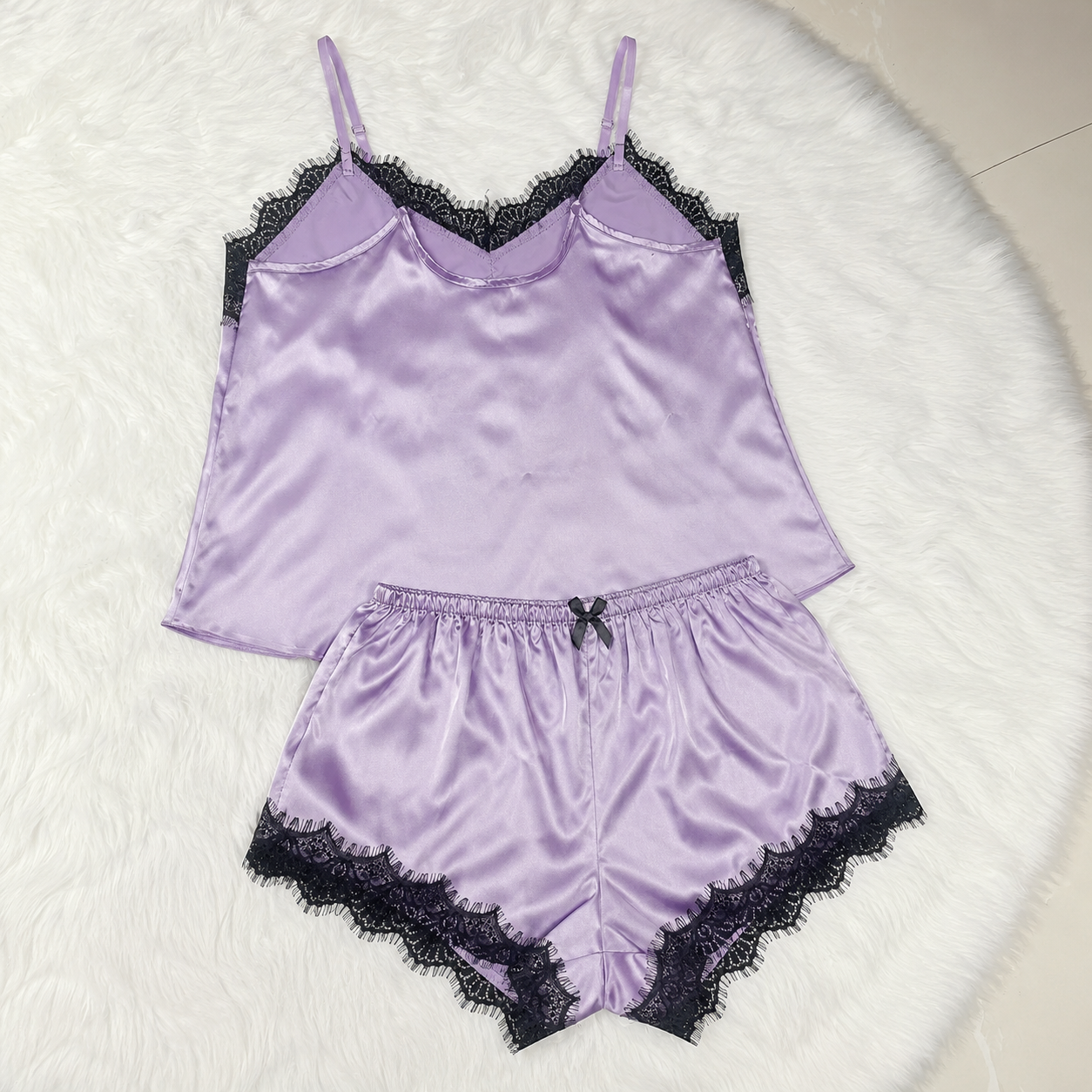Two Piece Lace Trim Camisole Pajama Set