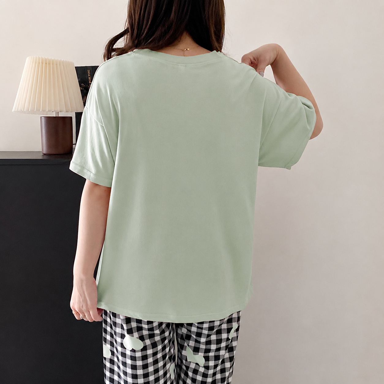 Letter And Bow Printed Two Piece Pajama Set