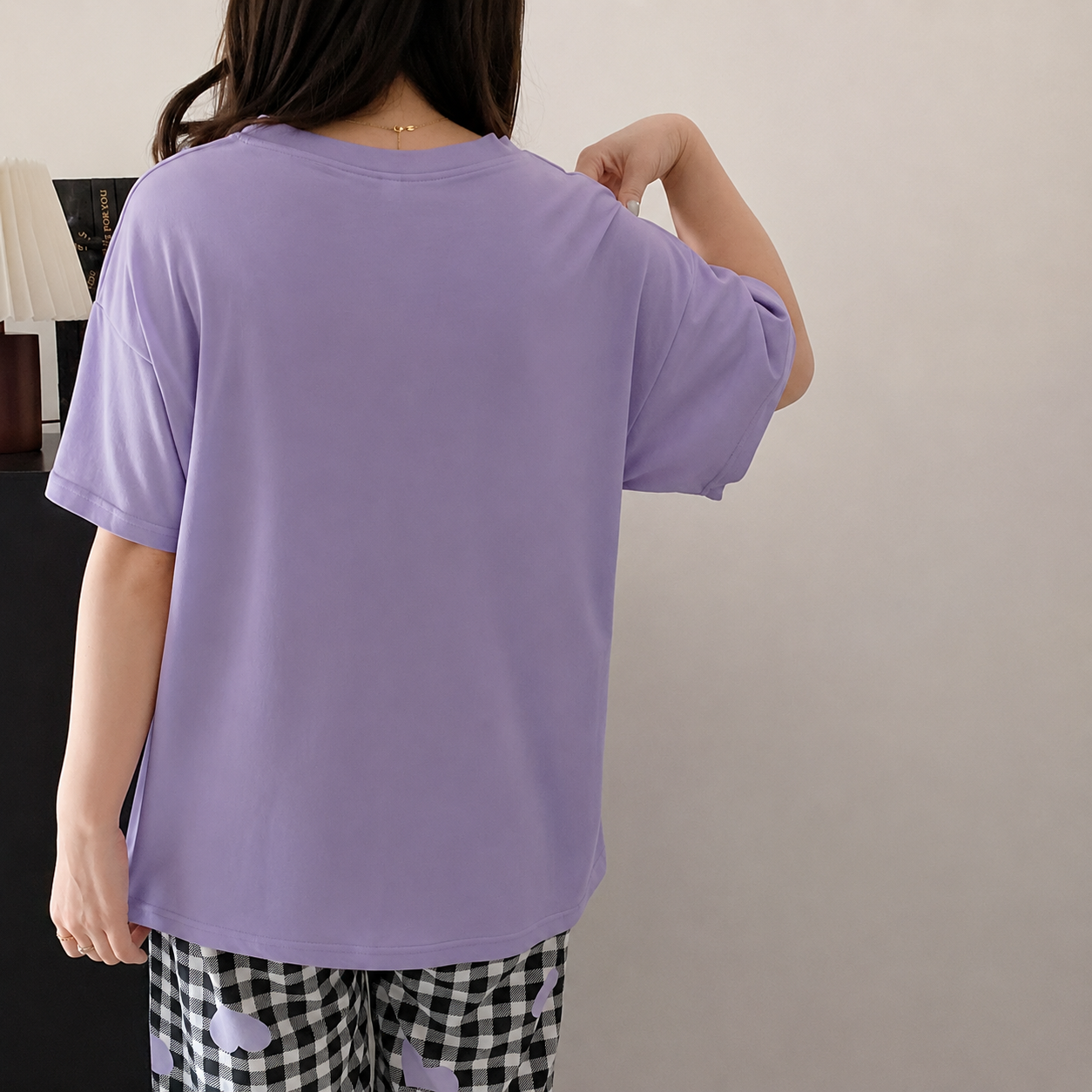 Letter And Bow Printed Two Piece Pajama Set