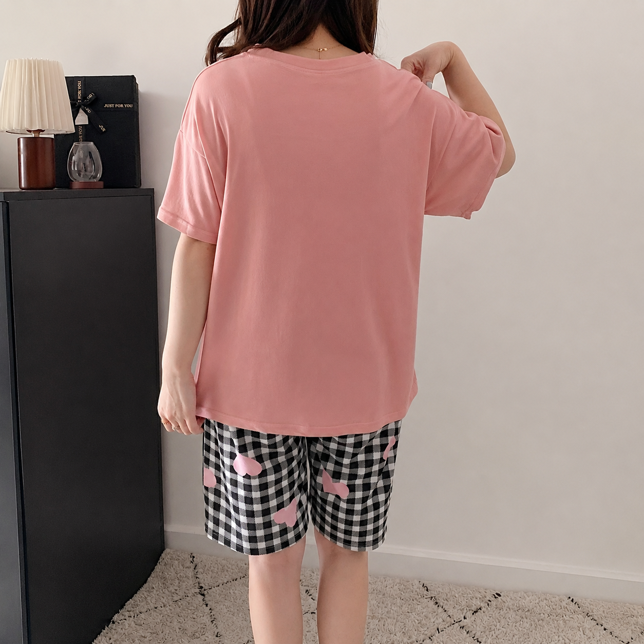 Letter And Bow Printed Two Piece Pajama Set
