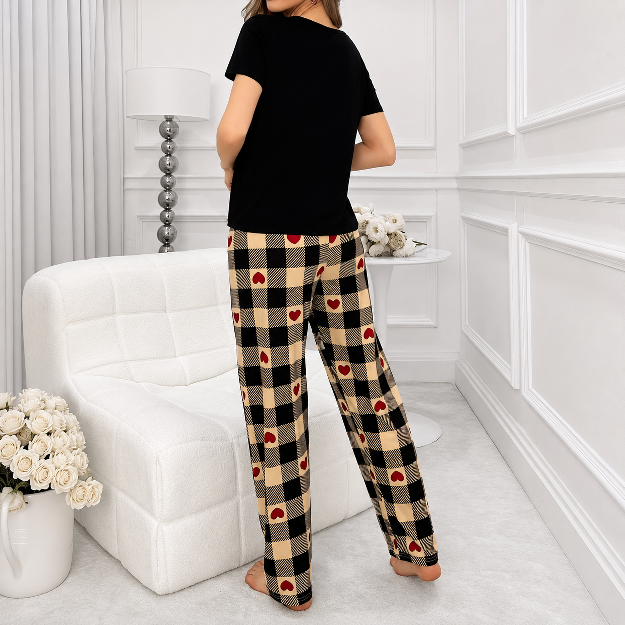 Cordate Printed Top And Loose Pants Set For Women
