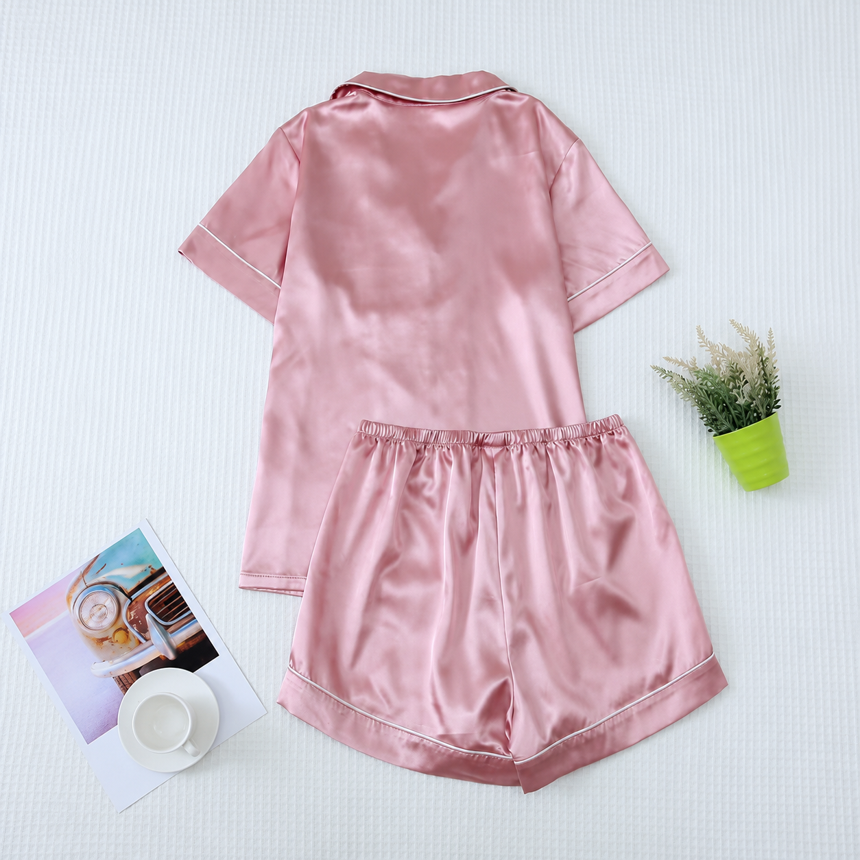Casual Button Up Top And Shorts Sleepwear Set For Women