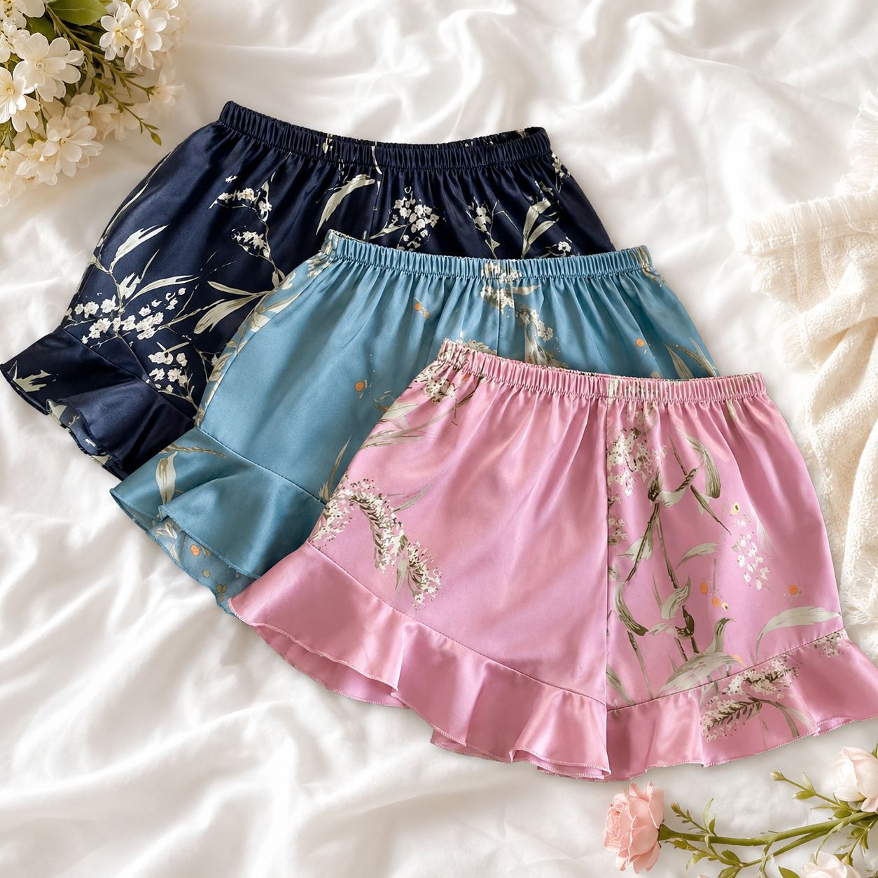 Three Pieces Soft And Comfortable Printed Sleepwear For Women