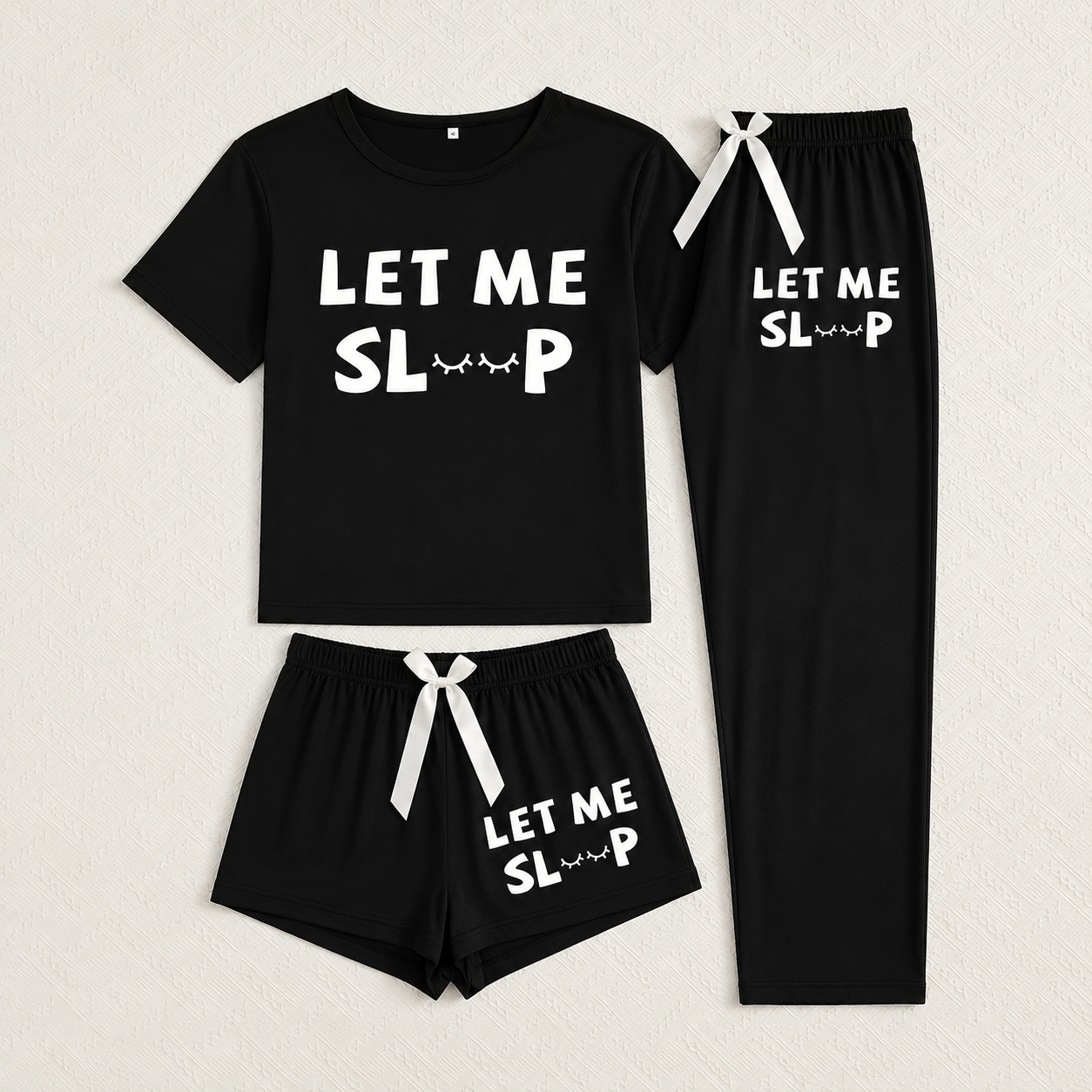 Casual Let Me Sleep Print Short Sleeves Top Casual Pants And Shorts Loungewear Set For Women