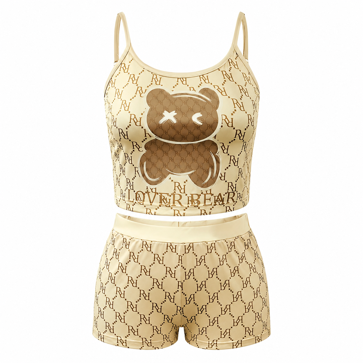  Bear Print Adjustable Strap Camisole And Shorts Set For Women