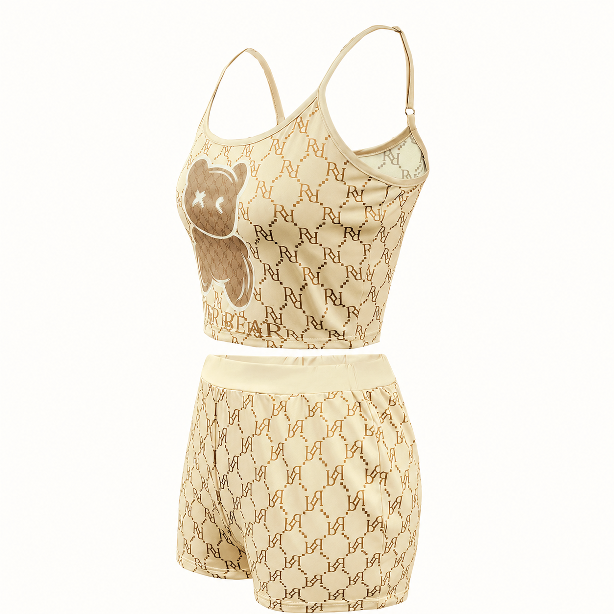  Bear Print Adjustable Strap Camisole And Shorts Set For Women