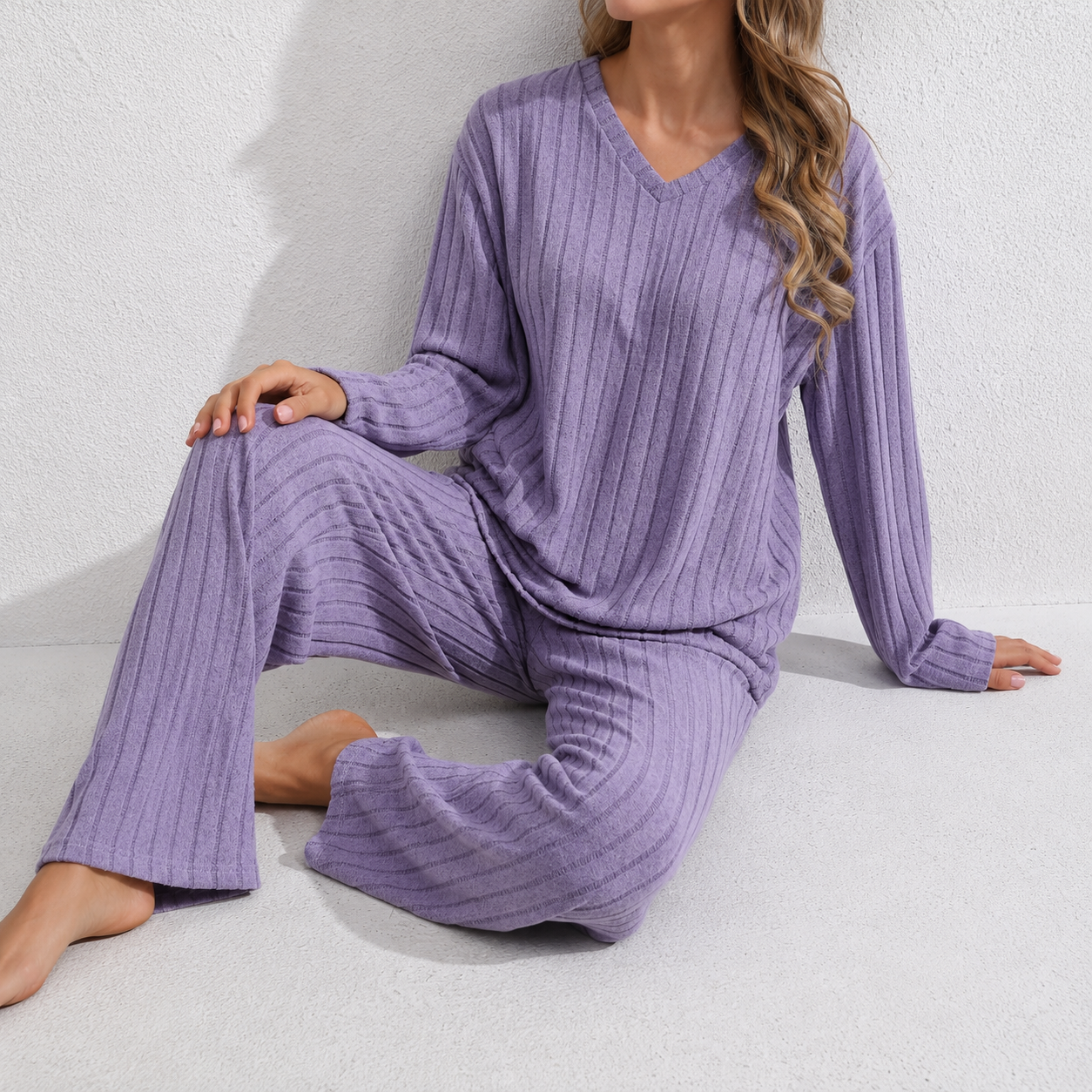 Long Sleeve Top and Pants Casual Daily Wear Loungewear Set For Women