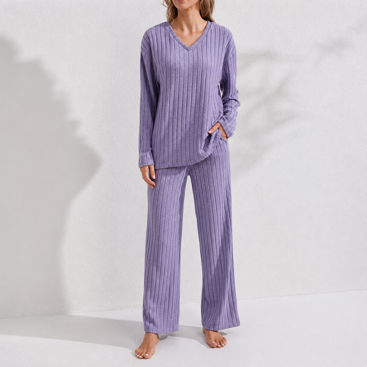 Long Sleeve Top and Pants Casual Daily Wear Loungewear Set For Women